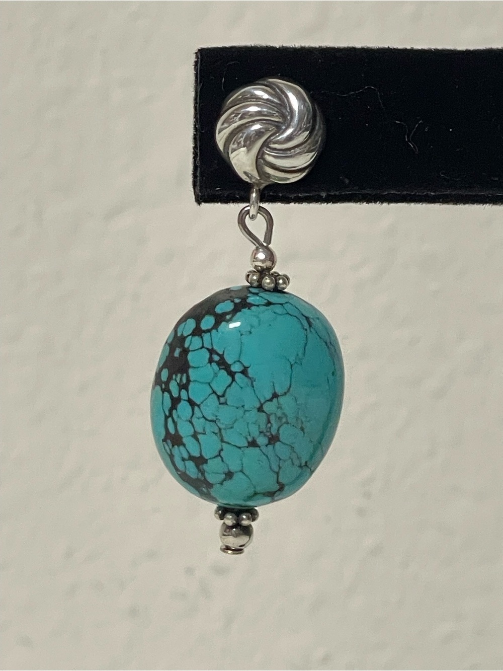 Turquoise Drop Sterling Silver Earrings - Picture 5 of 6
